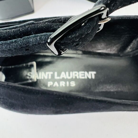 Saint Laurent Babies Block Heel Ankle Strap Pumps Black Suede Women’s Size 37 - Picture 9 of 14